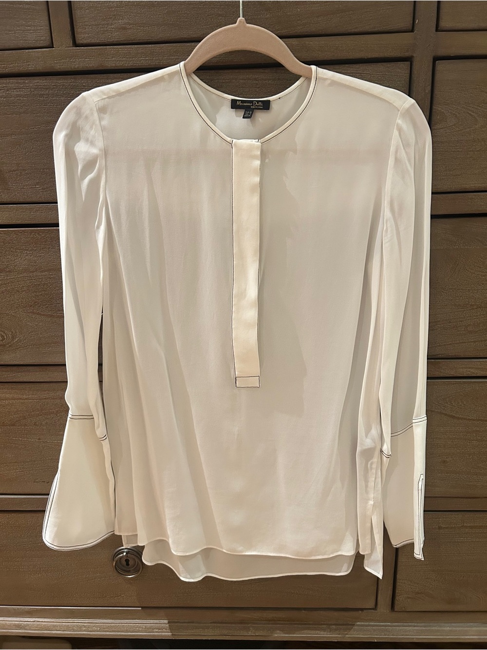 Massimo Dutti Ivory Long-Sleeve Silk-Blend Blouse